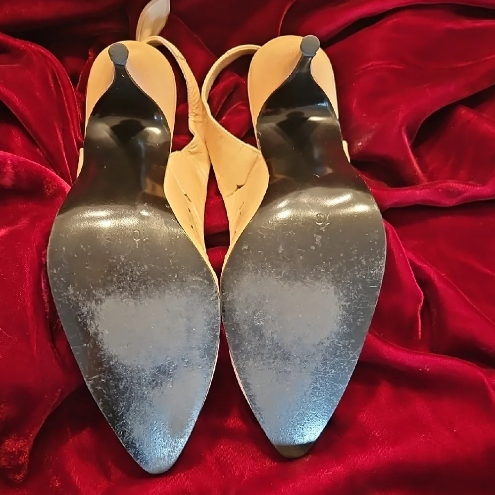 Peach Slingback Leather Heels - Picture 5 of 9
